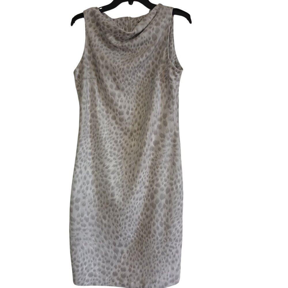 J. McLaughlin Delilah Gray Animal Cheetah Print Suede Sheath Midi Mod Dress